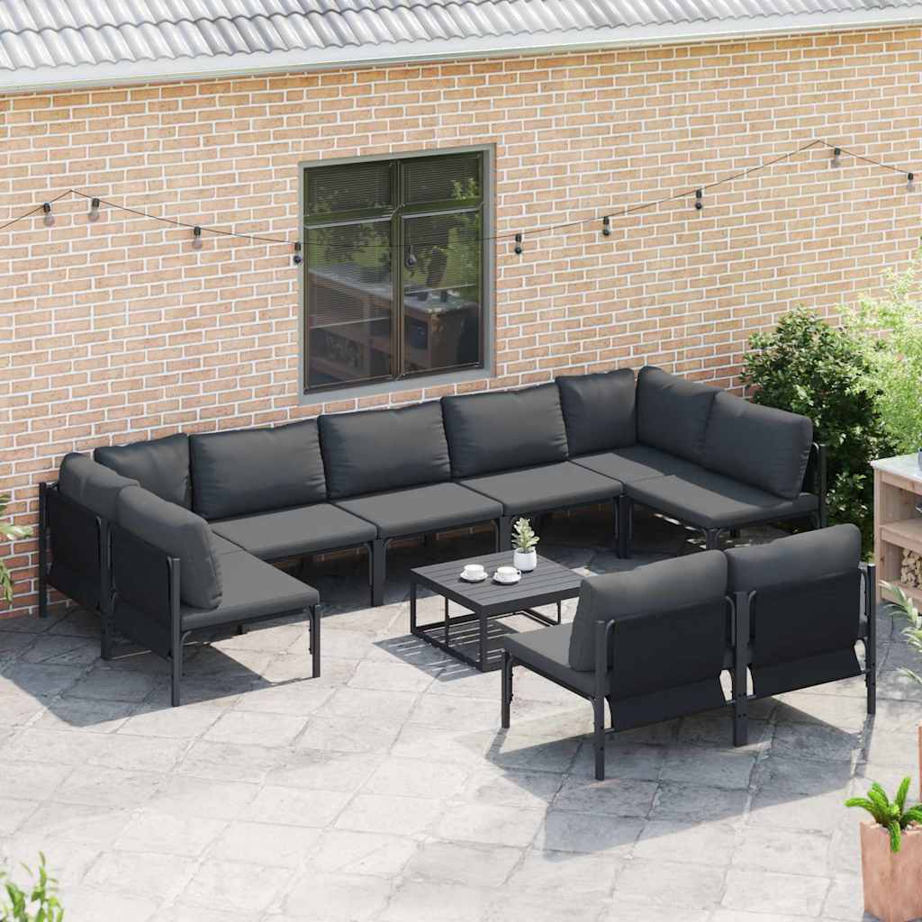 Garden Sofa Set with Cushion 9 pcs Black Steel