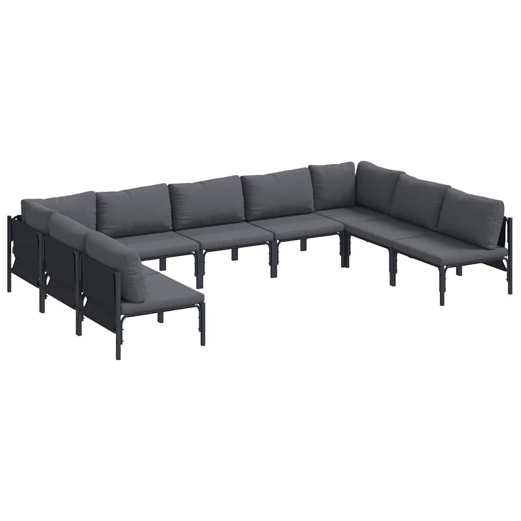 Garden Sofa Set with Cushion 9 pcs Black Steel