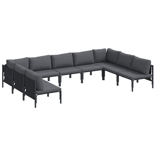 Garden Sofa Set with Cushion 9 pcs Black Steel