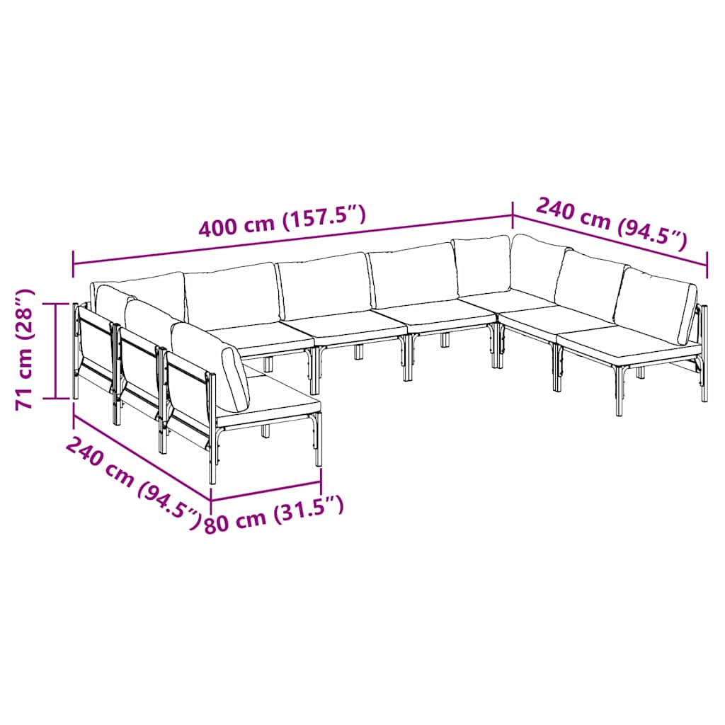 Garden Sofa Set with Cushion 9 pcs Black Steel