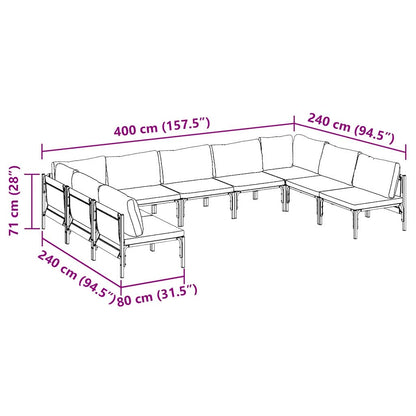 Garden Sofa Set with Cushion 9 pcs Black Steel