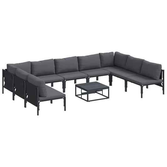 Garden Sofa Set with Cushion 10 pcs Black Steel