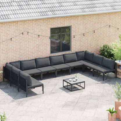 Garden Sofa Set with Cushion 10 pcs Black Steel