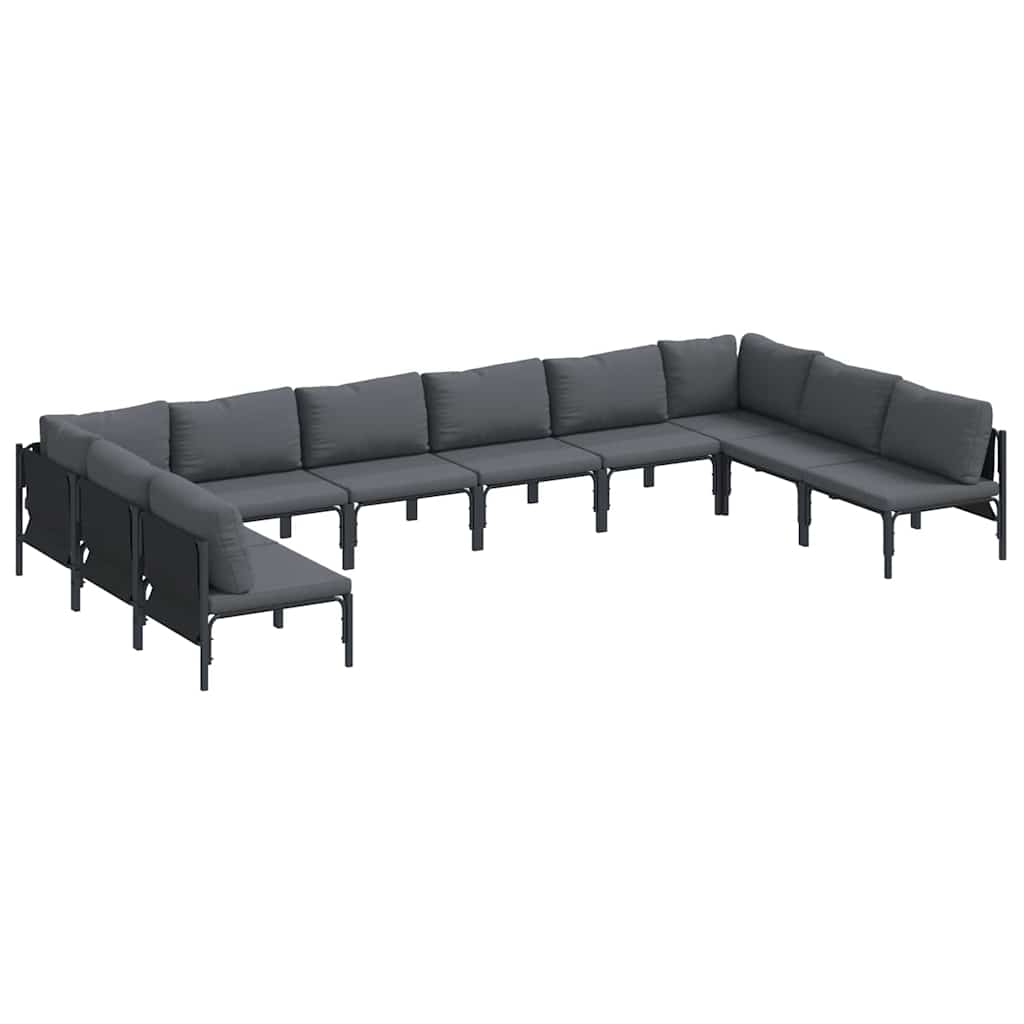 Garden Sofa Set with Cushion 10 pcs Black Steel