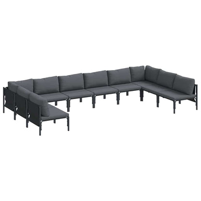 Garden Sofa Set with Cushion 10 pcs Black Steel