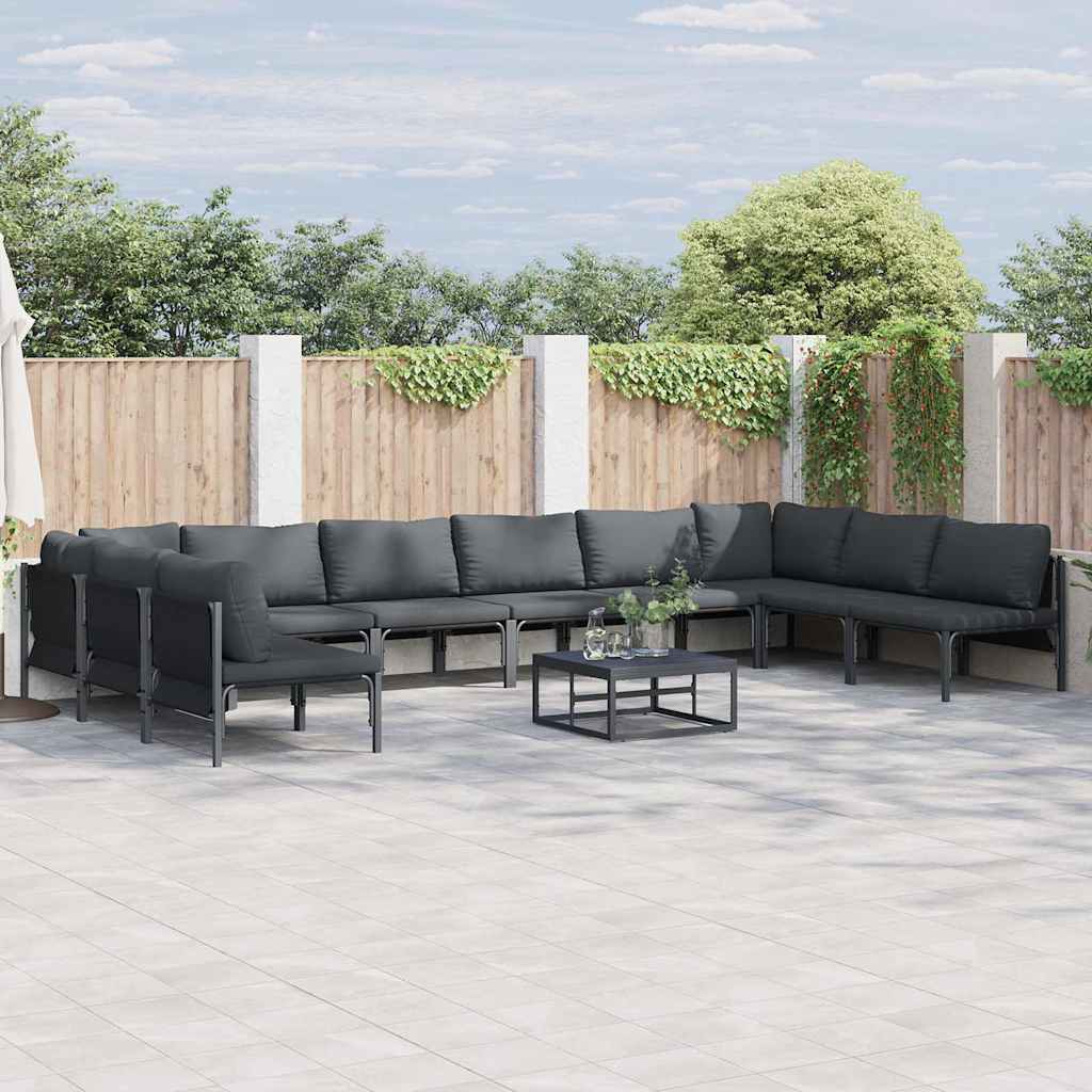 Garden Sofa Set with Cushion 11 pcs Black Steel