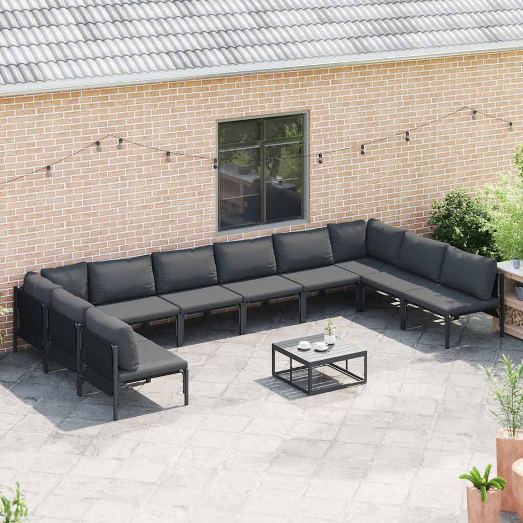 Garden Sofa Set with Cushion 11 pcs Black Steel