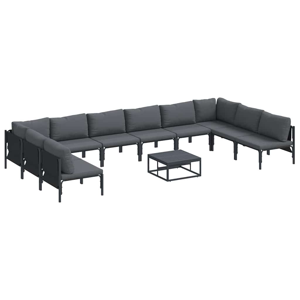 Garden Sofa Set with Cushion 11 pcs Black Steel