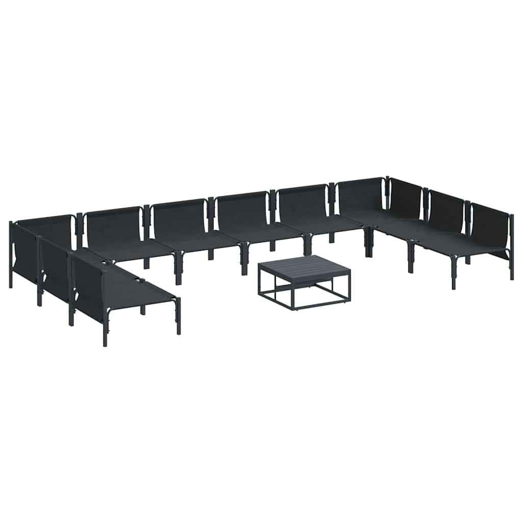 Garden Sofa Set with Cushion 11 pcs Black Steel