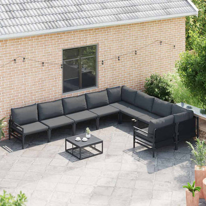Garden Sofa Set with Cushion 9 pcs Black Steel