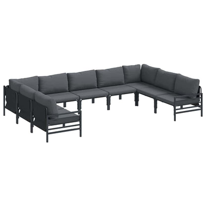 Garden Sofa Set with Cushion 9 pcs Black Steel