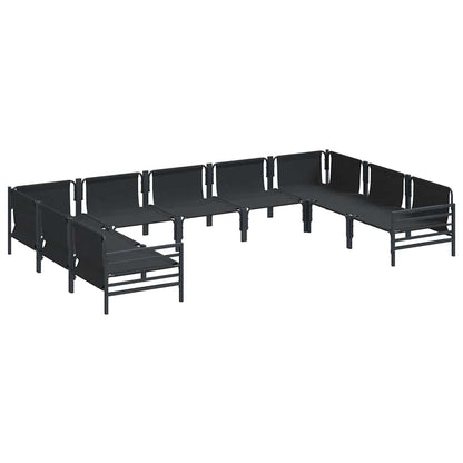 Garden Sofa Set with Cushion 9 pcs Black Steel