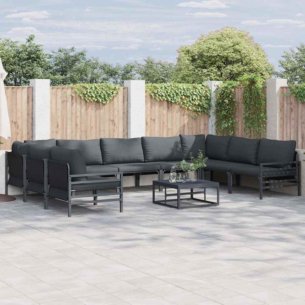 Garden Sofa Set with Cushion 10 pcs Black Steel