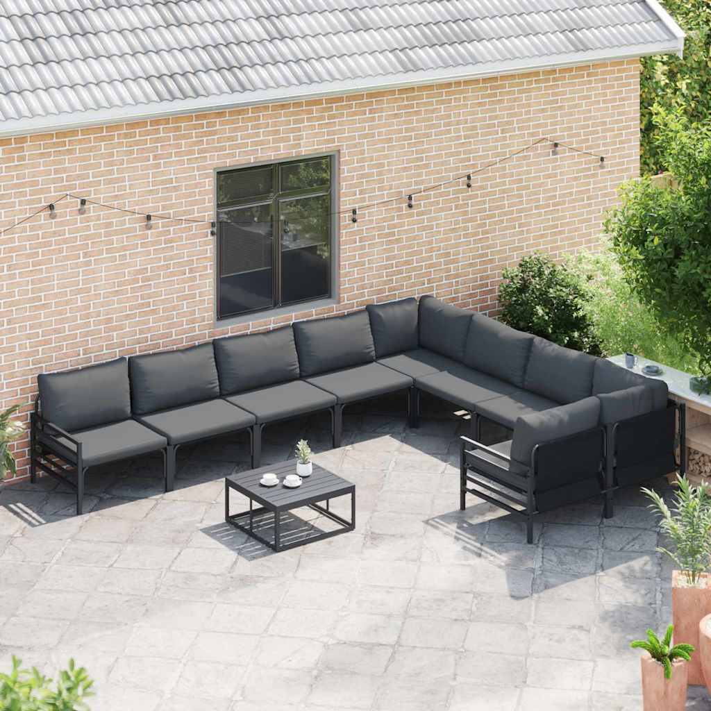 Garden Sofa Set with Cushion 10 pcs Black Steel