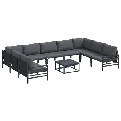 Garden Sofa Set with Cushion 10 pcs Black Steel