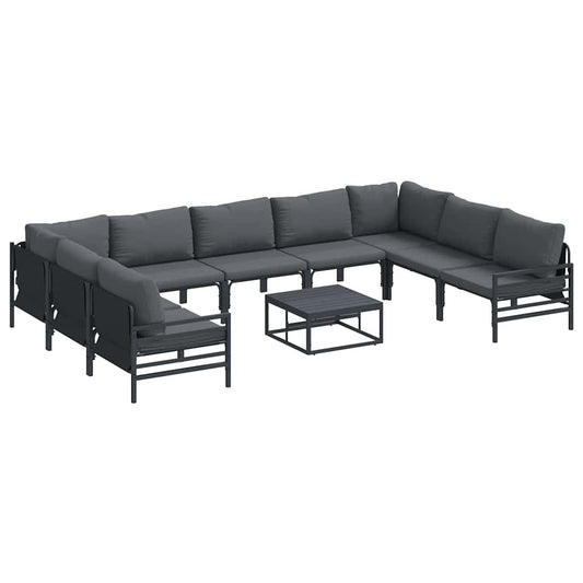 Garden Sofa Set with Cushion 10 pcs Black Steel