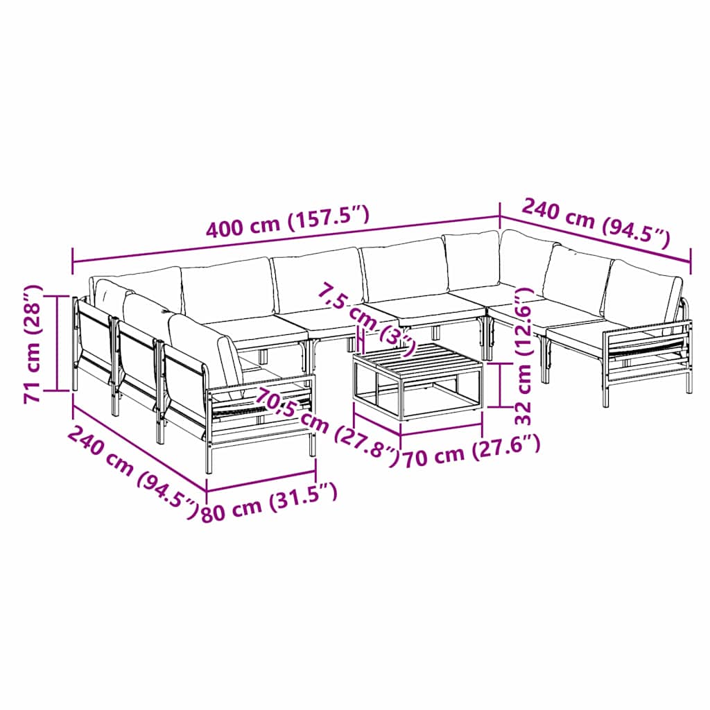 Garden Sofa Set with Cushion 10 pcs Black Steel