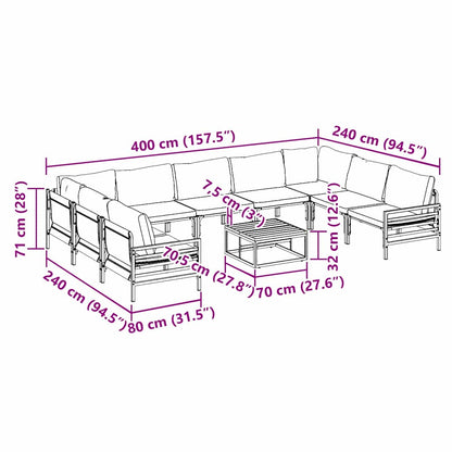 Garden Sofa Set with Cushion 10 pcs Black Steel