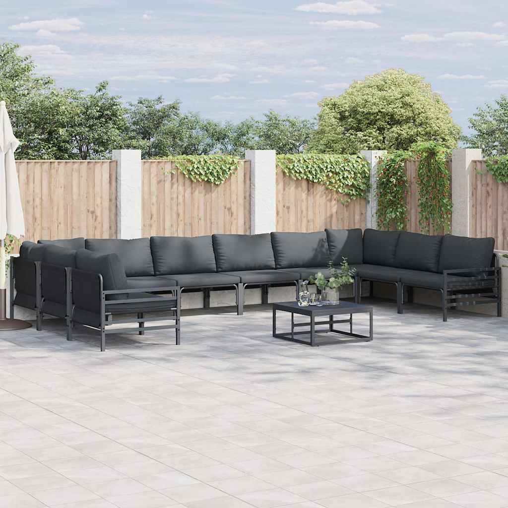 Garden Sofa Set with Cushion 10 pcs Black Steel