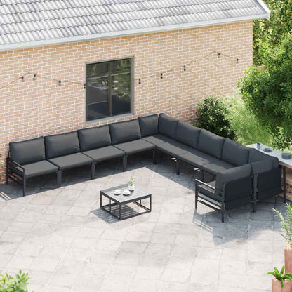 Garden Sofa Set with Cushion 10 pcs Black Steel