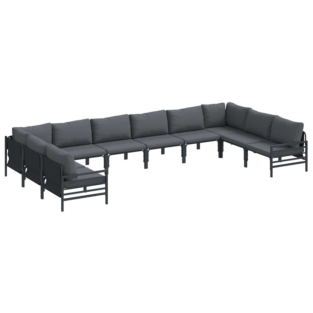 Garden Sofa Set with Cushion 10 pcs Black Steel