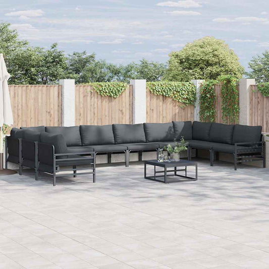 Garden Sofa Set with Cushion 11 pcs Black Steel