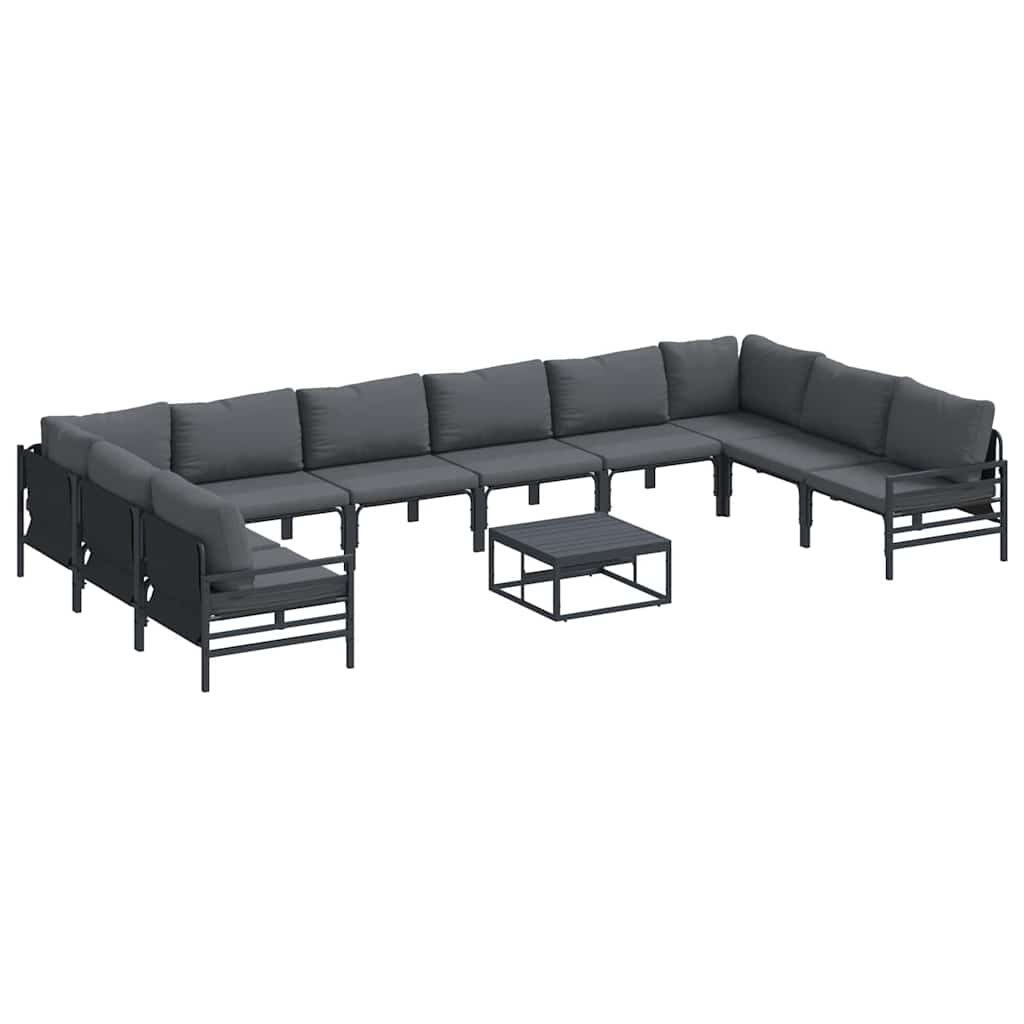 Garden Sofa Set with Cushion 11 pcs Black Steel