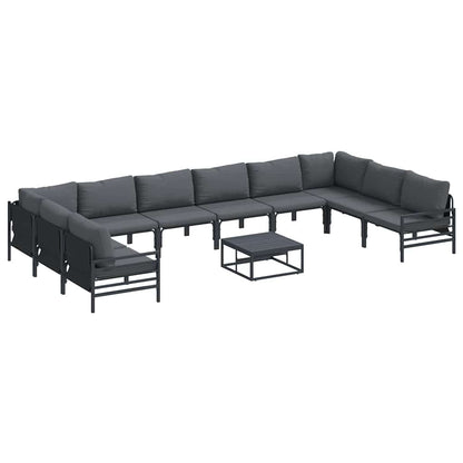 Garden Sofa Set with Cushion 11 pcs Black Steel