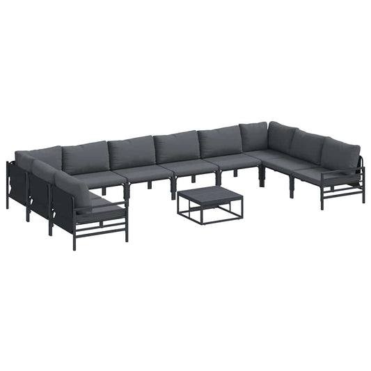 Garden Sofa Set with Cushion 11 pcs Black Steel