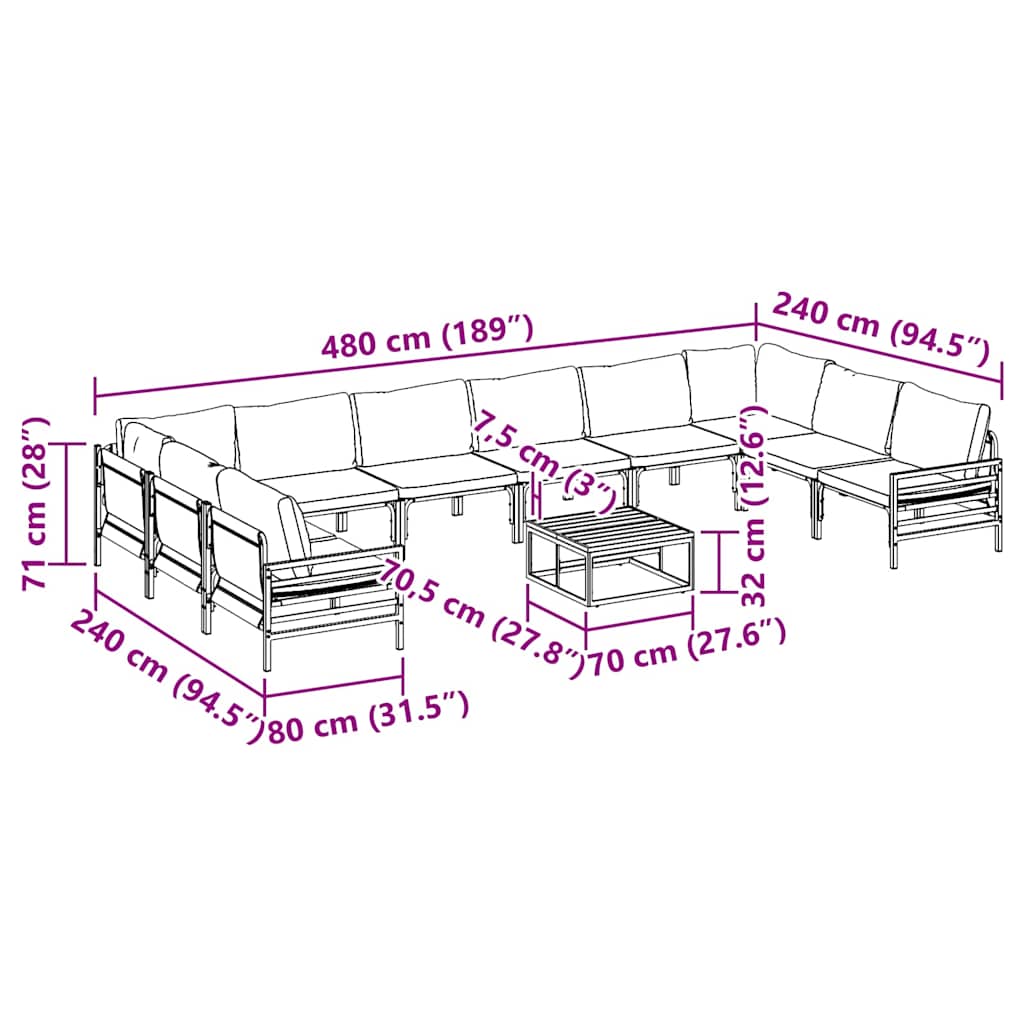 Garden Sofa Set with Cushion 11 pcs Black Steel