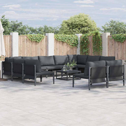 Garden Sofa Set with Cushion 11 pcs Black Steel