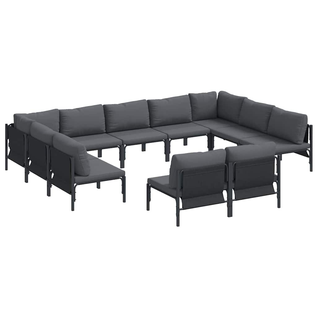 Garden Sofa Set with Cushion 11 pcs Black Steel