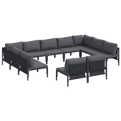 Garden Sofa Set with Cushion 11 pcs Black Steel