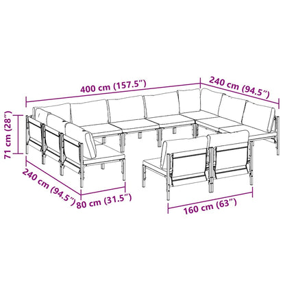 Garden Sofa Set with Cushion 11 pcs Black Steel