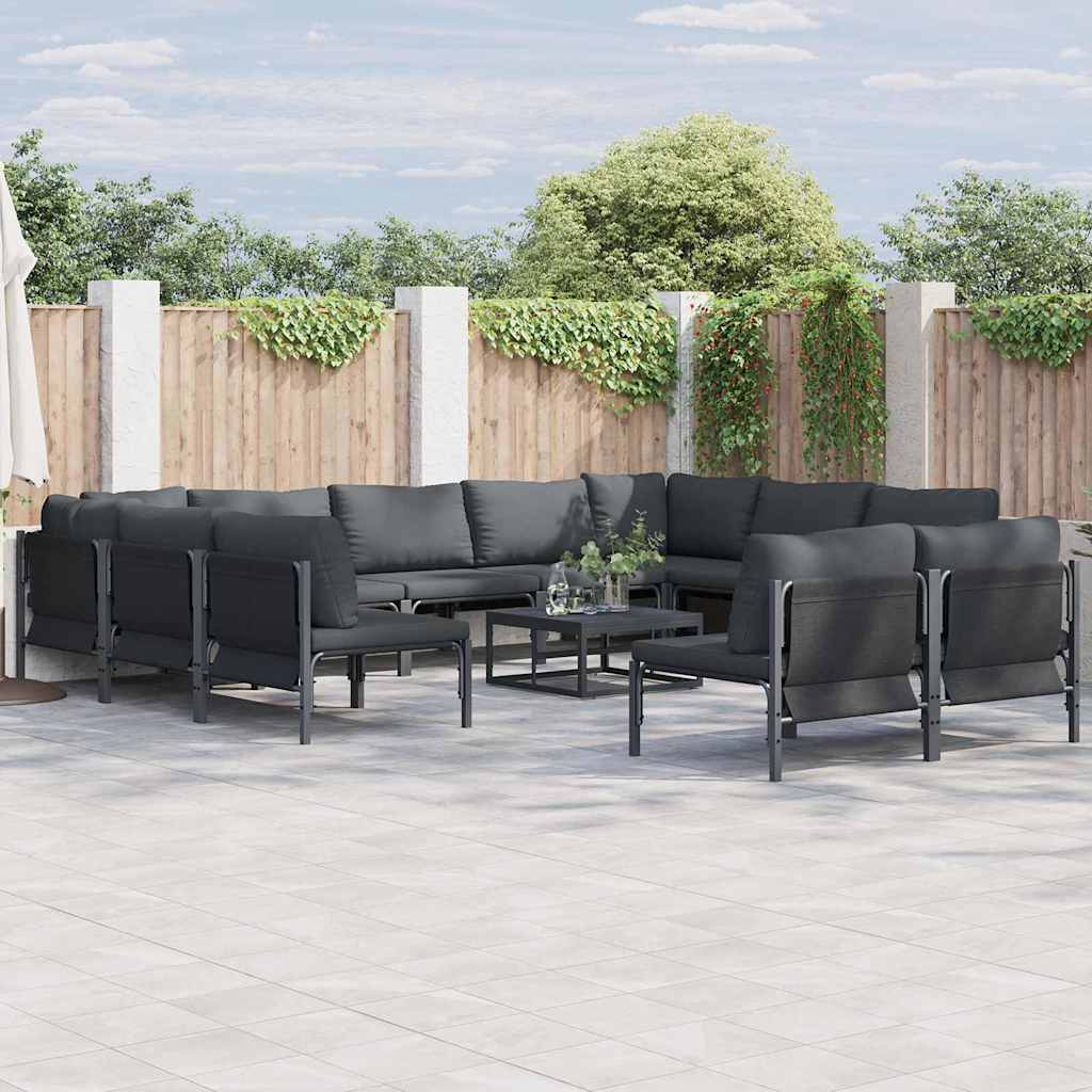 Garden Sofa Set with Cushion 12 pcs Black Steel