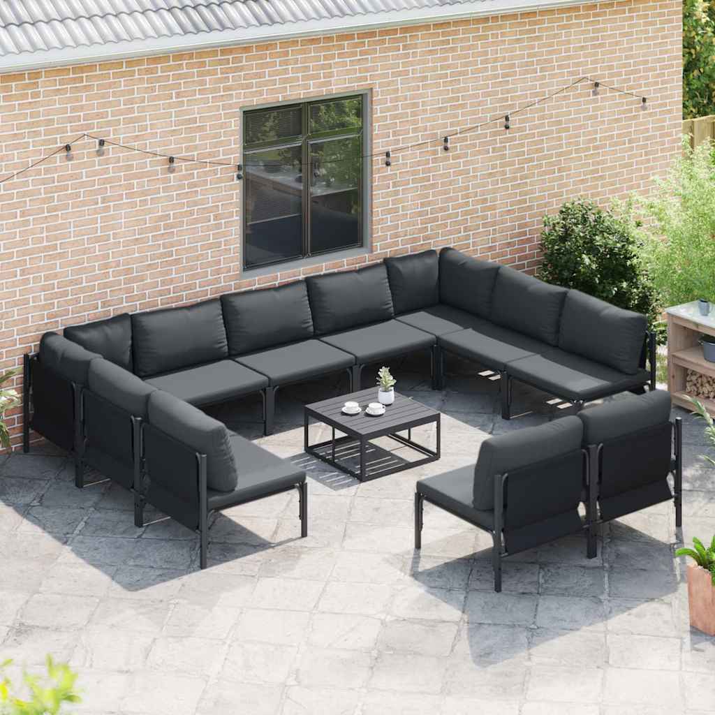 Garden Sofa Set with Cushion 12 pcs Black Steel