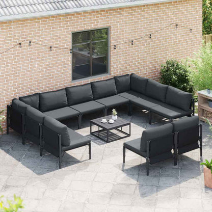 Garden Sofa Set with Cushion 12 pcs Black Steel