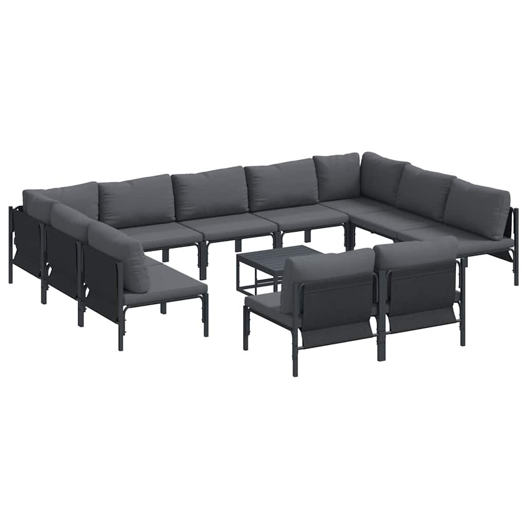 Garden Sofa Set with Cushion 12 pcs Black Steel
