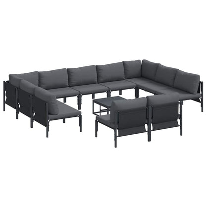 Garden Sofa Set with Cushion 12 pcs Black Steel