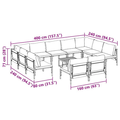 Garden Sofa Set with Cushion 12 pcs Black Steel