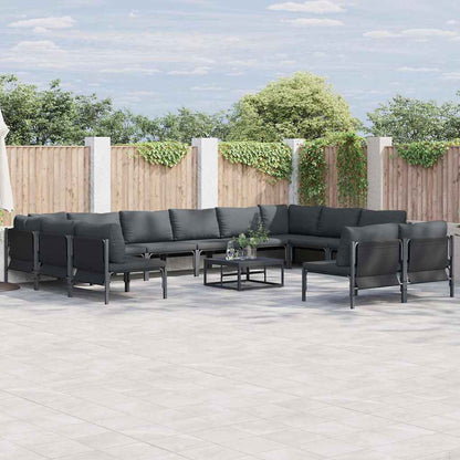 Garden Sofa Set with Cushion 12 pcs Black Steel