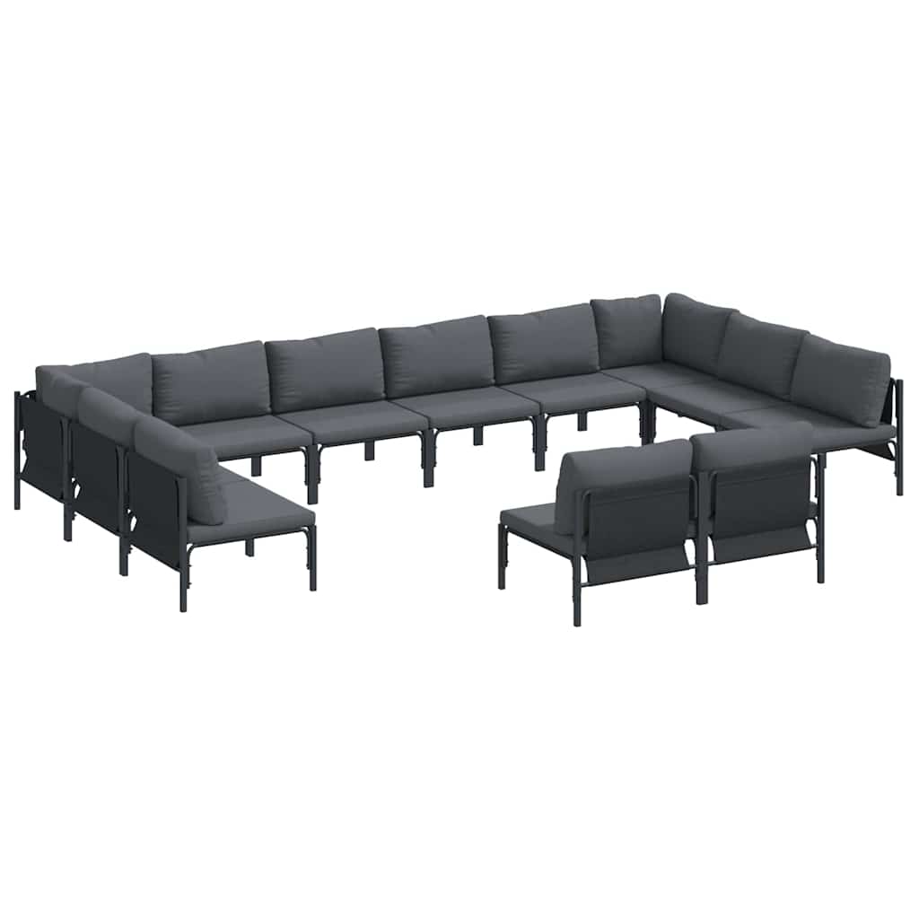Garden Sofa Set with Cushion 12 pcs Black Steel