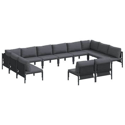 Garden Sofa Set with Cushion 12 pcs Black Steel
