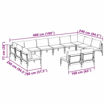 Garden Sofa Set with Cushion 12 pcs Black Steel