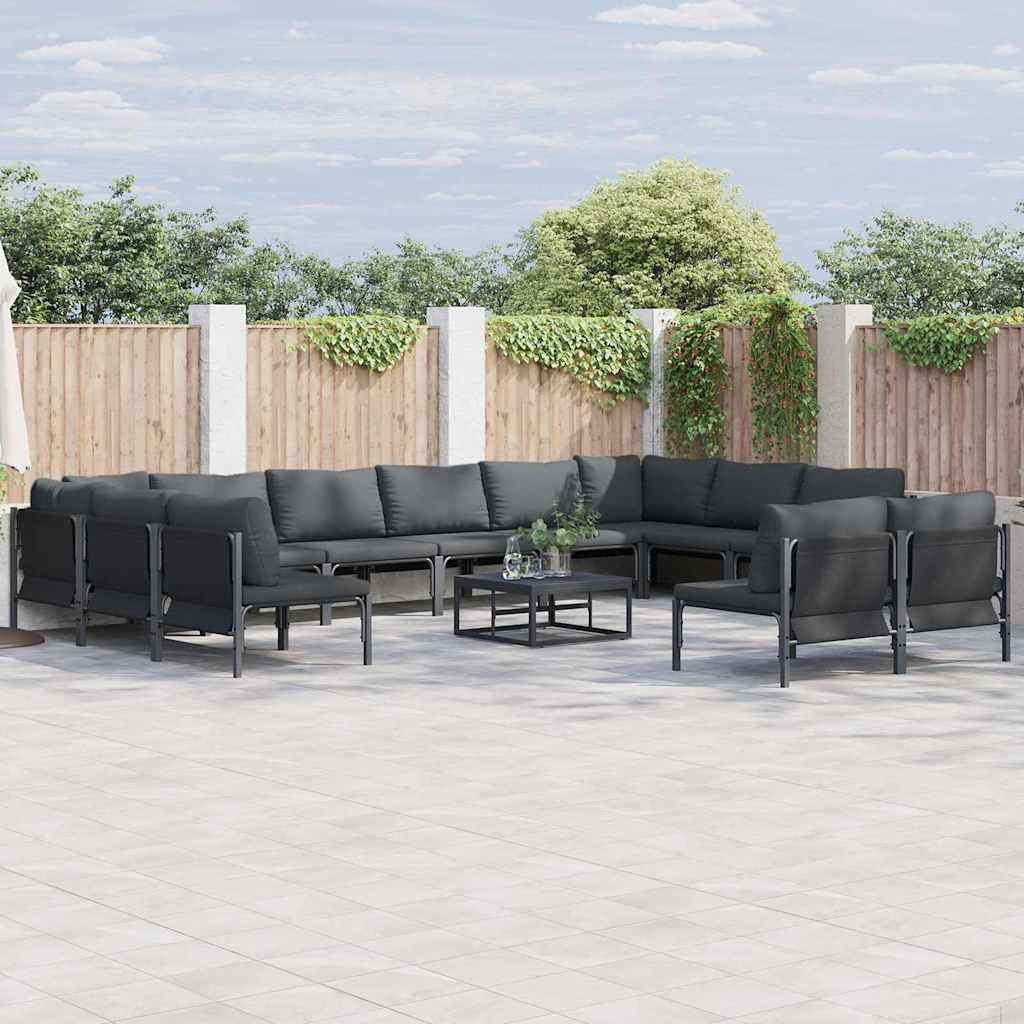Garden Sofa Set with Cushion 13 pcs Black Steel