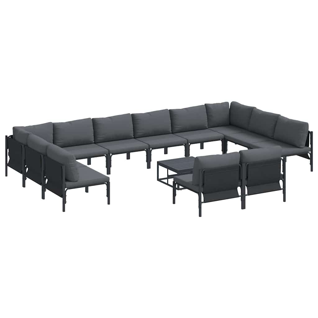 Garden Sofa Set with Cushion 13 pcs Black Steel