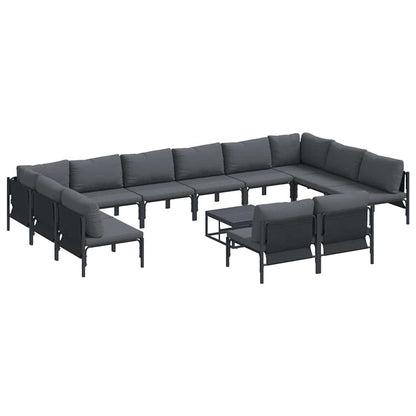 Garden Sofa Set with Cushion 13 pcs Black Steel