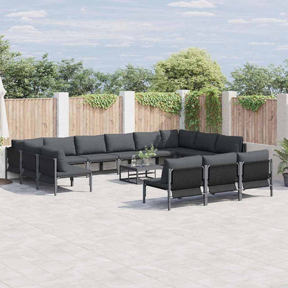 Garden Sofa Set with Cushion 13 pcs Black Steel