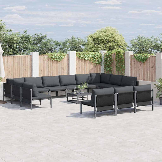 Garden Sofa Set with Cushion 13 pcs Black Steel