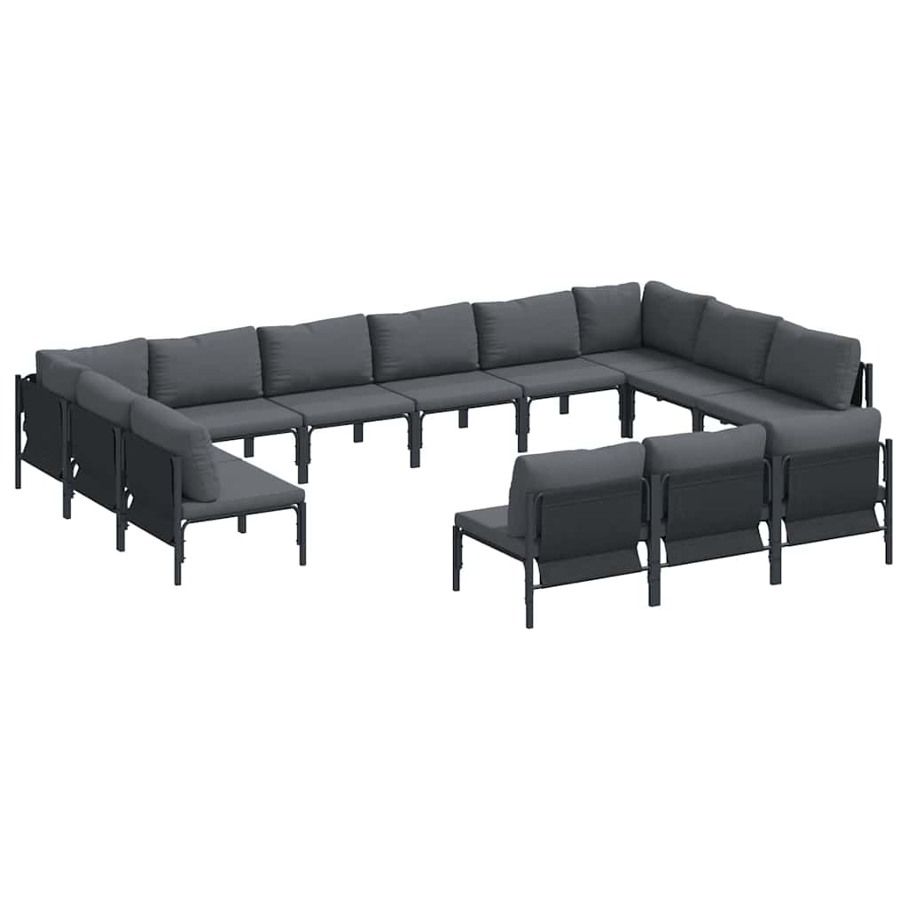 Garden Sofa Set with Cushion 13 pcs Black Steel